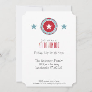 Invitaciones Estrellas Rojo Blanco y Azul 4 de Jul