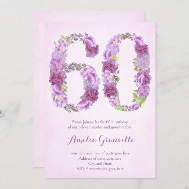 invitaciones femeninas de 60 años, invitaciones de (Anverso / Reverso)