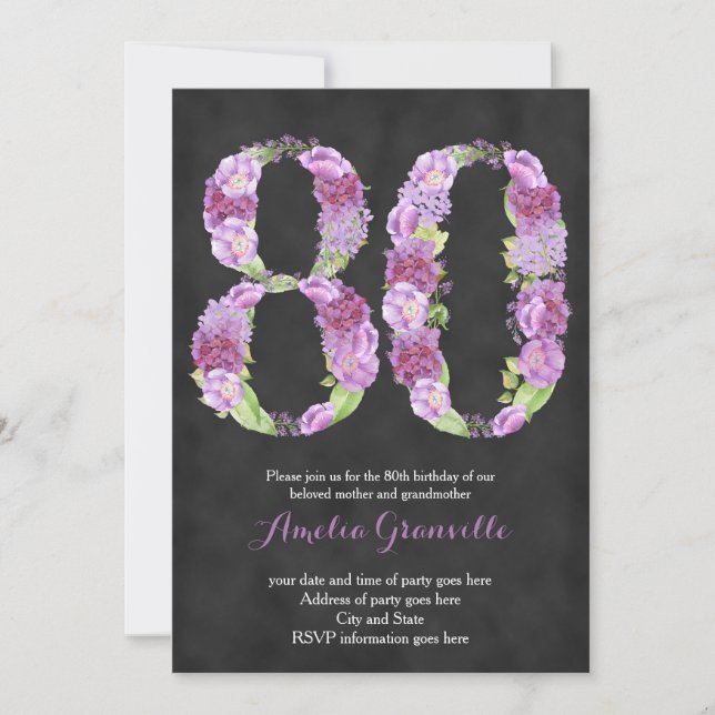 invitaciones femeninas de 80 años, invita lilac (Anverso)