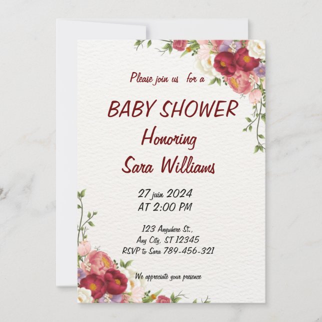 invitaciones florales a la ducha de bebé (Anverso)
