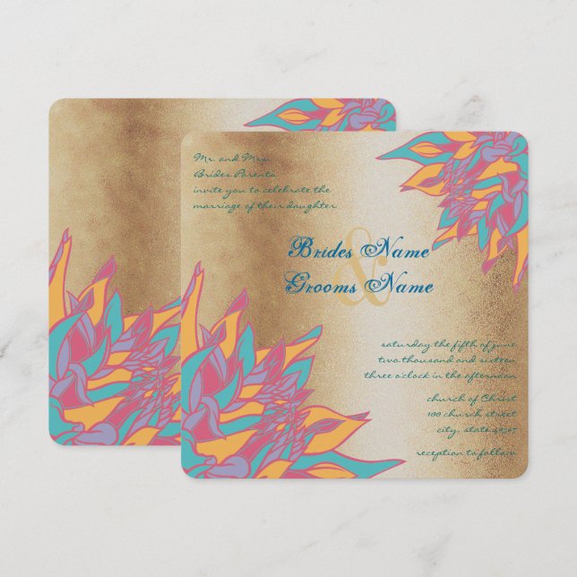 Invitaciones florales a Rosas Bodas de oro (Anverso / Reverso)