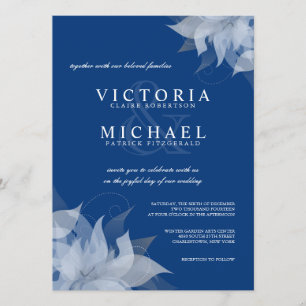 Invitaciones florales azules y blancas del zafiro