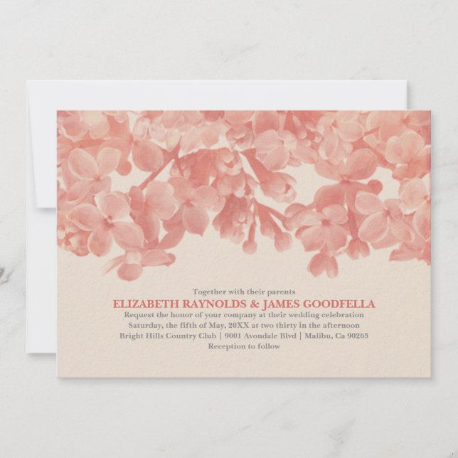 Invitaciones florales coralinas de la boda (Anverso)