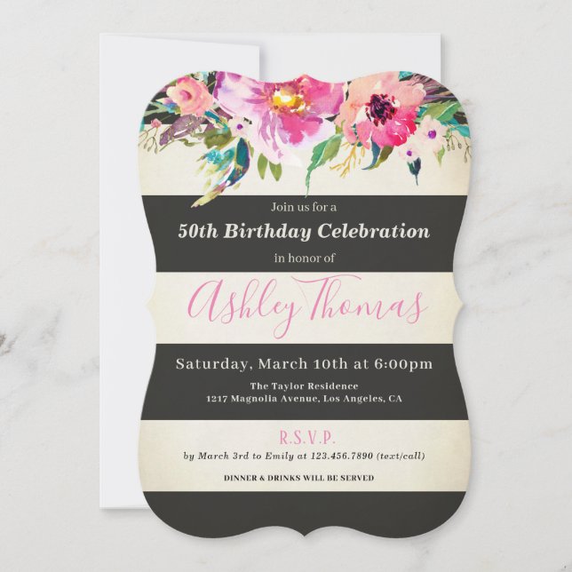 invitaciones florales de 50 años para mujeres (Anverso)