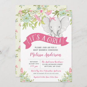 Invitaciones florales de Baby Shower del elefante