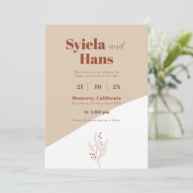 Invitaciones florales de boda modernas (Anverso de pie)