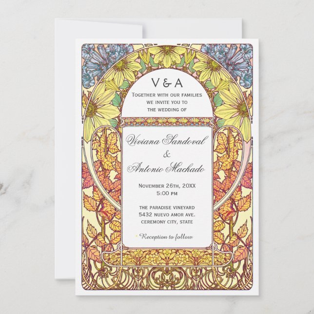 Invitaciones florales de la boda de la caída del (Anverso)