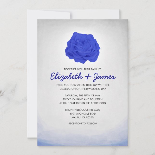 Invitaciones florales de moda de la boda del azul (Anverso)