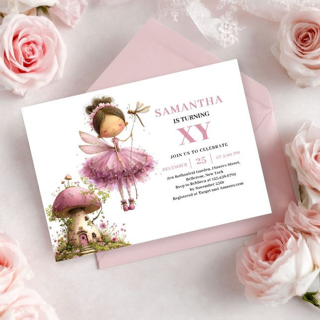 Invitaciones florales de oro rosa para el 1er cump (Fairy Girl 1st Birthday Rose Gold Floral invitation)