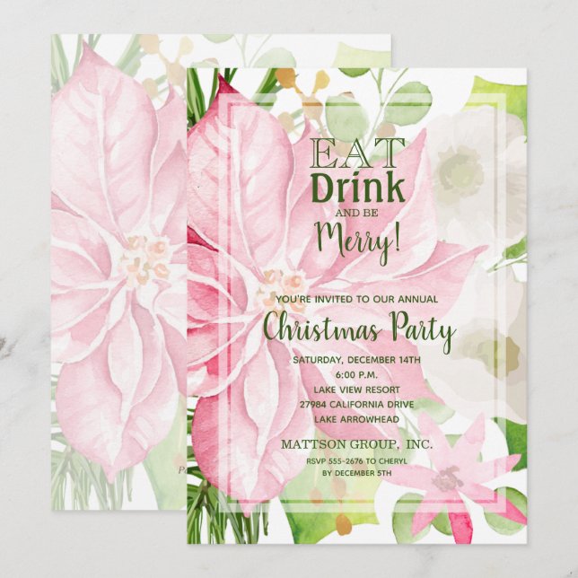 Invitaciones florales de Poinsettia para navidades (Anverso / Reverso)