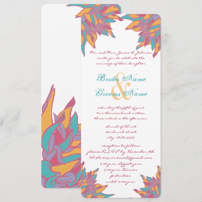 Invitaciones florales del Boda amarillo rosado Ver (Anverso / Reverso)