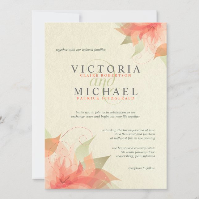 Invitaciones florales del naranja del otoño y de (Anverso)