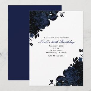 Invitaciones Florales Góticas Flores Azul Marinho