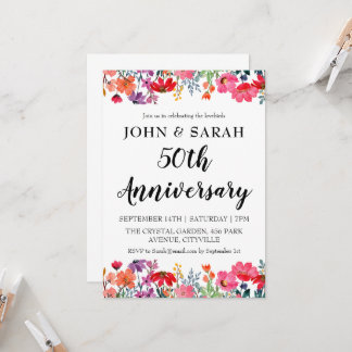 invitaciones florales modernas a fiestas de 50 año