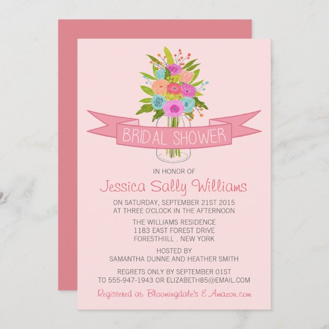 Invitaciones Florales para Despedida de Soltera en (Anverso / Reverso)