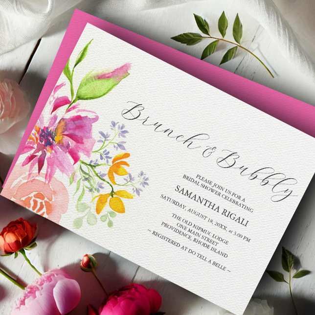 Invitaciones Florales para Despedida de Soltera Vi (Bridal shower invitations brunch and bubbly flowers watercolor art by Victoria Grigaliunas)