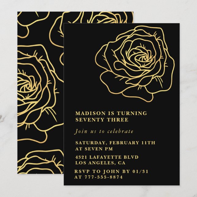invitaciones florales para el 73 cumpleaños Black  (Anverso / Reverso)