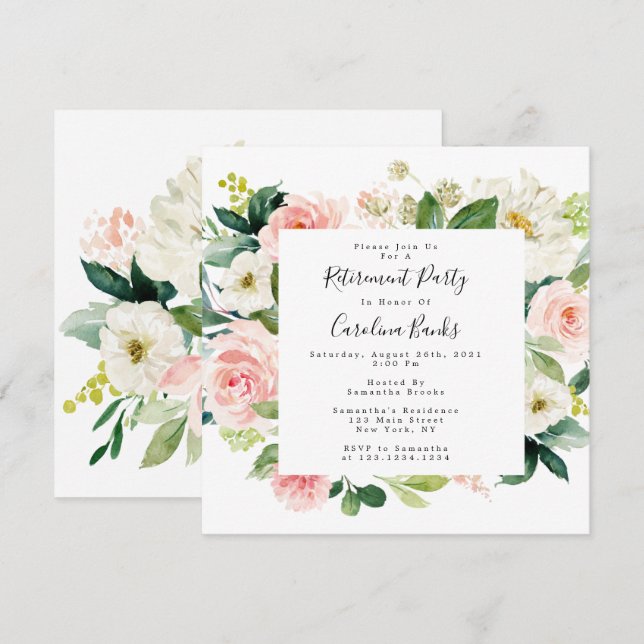 Invitaciones florales para fiesta de jubilación, c (Anverso / Reverso)