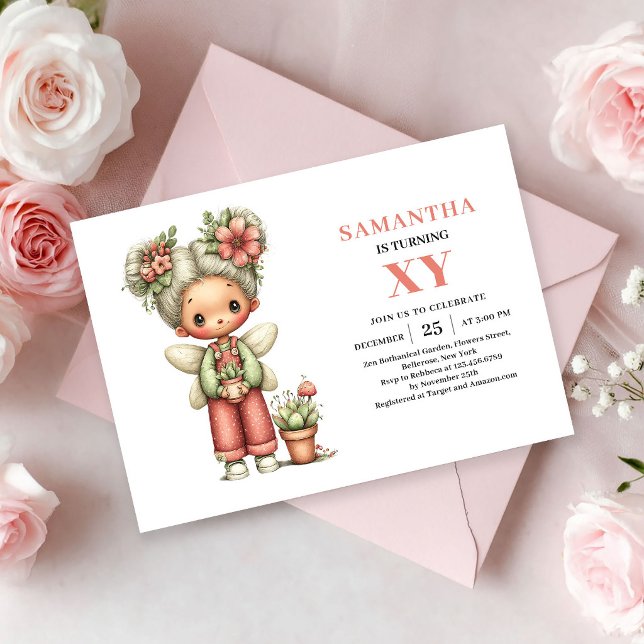Invitaciones florales pastel para el tercer cumple (Cute Fairy Girl 3rd Birthday Pastel Floral invitation)