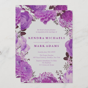 Invitaciones florales púrpuras místicas de la