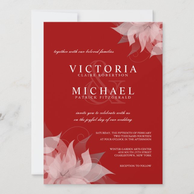Invitaciones florales rojas y blancas de la (Anverso)