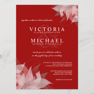 Invitaciones florales rojas y blancas de la