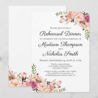 Invitaciones florales rosadas rústicas de la cena