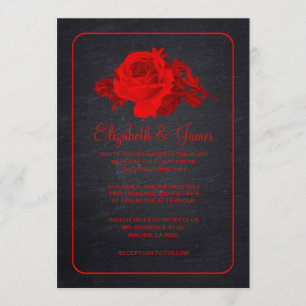 Invitaciones florales rústicas negras y rojas de