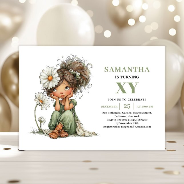 Invitaciones florales verde sabio para el primer c (Fairy Girl 1st Birthday Sage Green Floral Invitation)