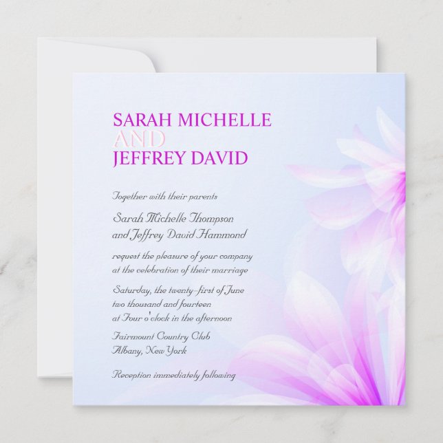 Invitaciones florales violetas azules de la boda (Anverso)