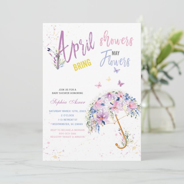 Invitaciones Flores Lluvias De Abril Mayo (Anverso de pie)