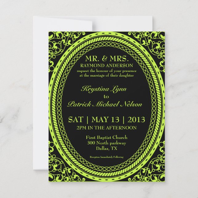 Invitaciones fluorescentes/de neón verdes de la (Anverso)