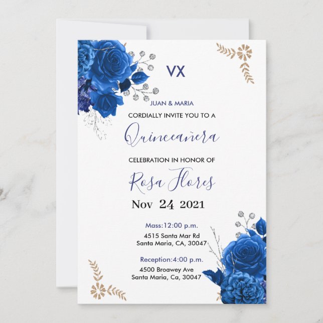 Invitaciones for Quinceanera Invitation Blue Royal (Anverso)