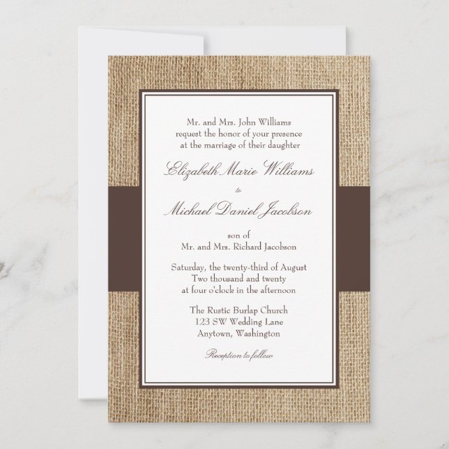Invitaciones formales a la boda de Burlap Brown (Anverso)