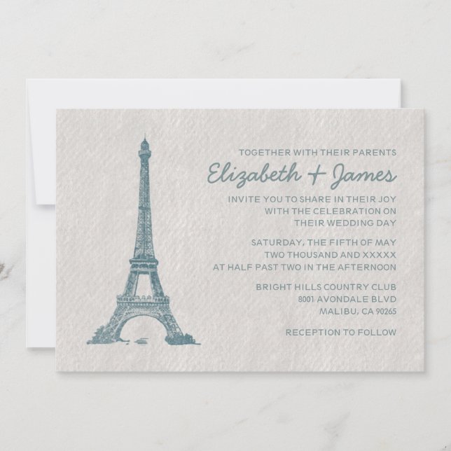 Invitaciones formales de la boda de París (Anverso)