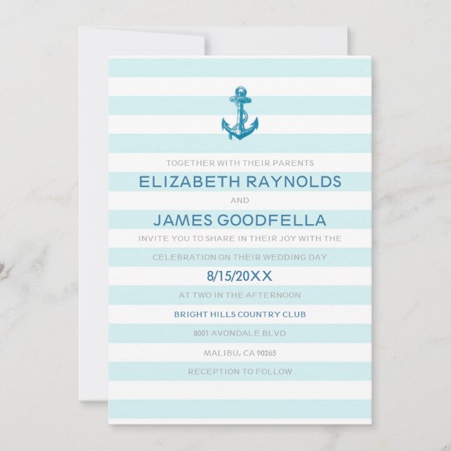 Invitaciones formales de matrimonio náutico (Anverso)