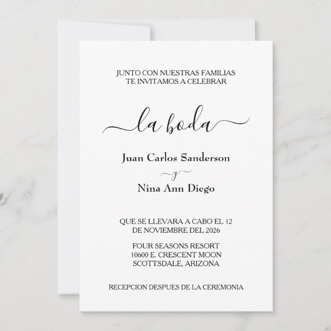 Invitaciones formales de Nuestra Boda, Boda españo (Anverso)
