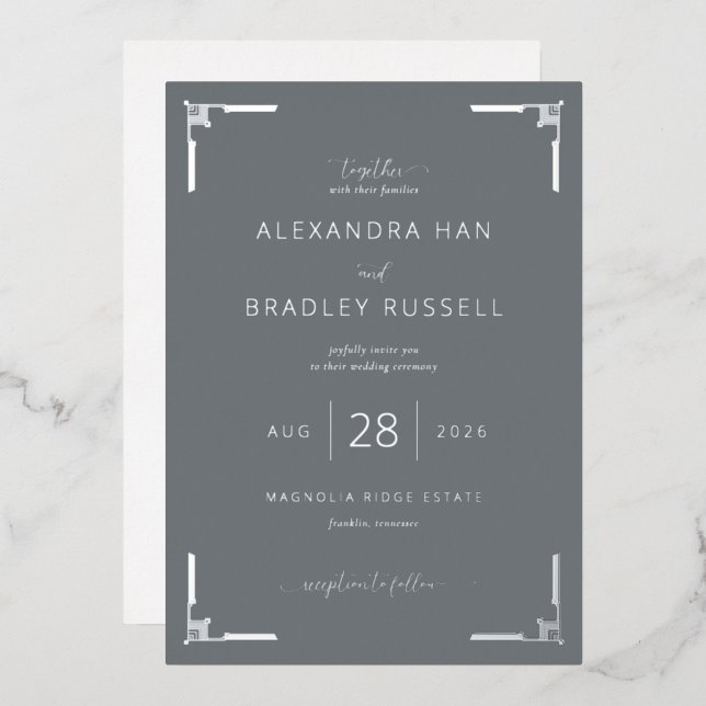 Invitaciones Formales Elegantes Grises (Anverso/Reverso)
