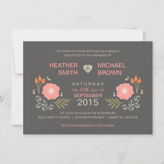 Invitaciones formales florales rústicas de la boda (Anverso)