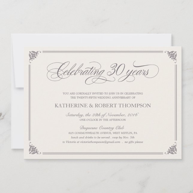 Invitaciones formales para el 30 aniversario (Anverso)