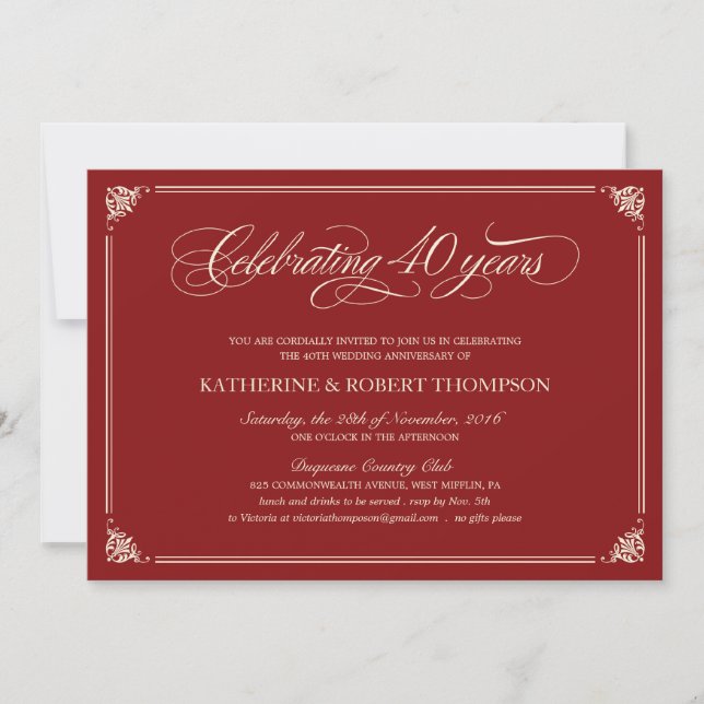 Invitaciones Formales para el 40 Aniversario de Ru (Anverso)