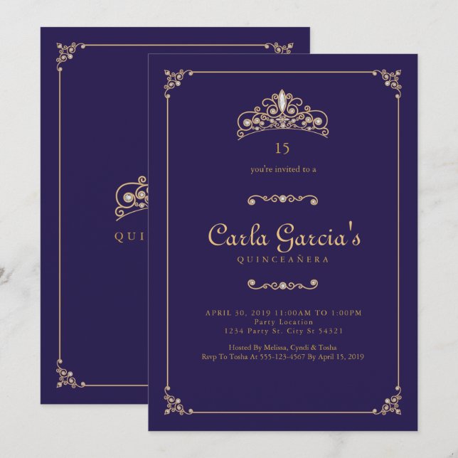 Invitaciones formales, quinceanera de oro (Anverso / Reverso)