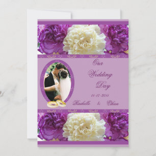 Invitaciones fotográficas de Bodas morados y blanc
