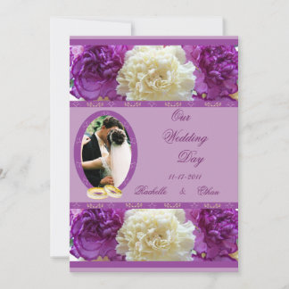 Invitaciones fotográficas de Bodas morados y blanc