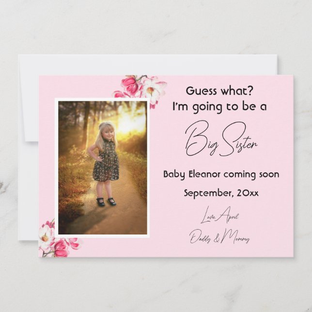 Invitaciones fotográficas de hermanos grandes rosa (Anverso)