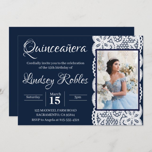 invitaciones fotográficas de quinceanera azul clar (Anverso / Reverso)