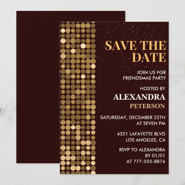 Invitaciones Friendsmas Guarde la fecha Gold (Anverso / Reverso)
