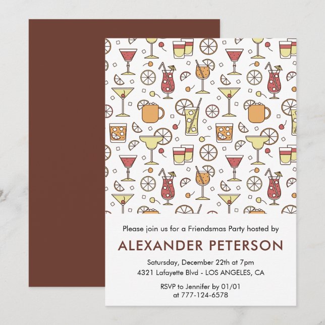 Invitaciones Friendsmas Patrón Cóctel (Anverso / Reverso)