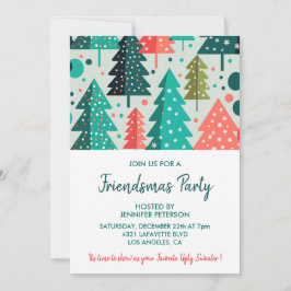 Invitaciones Friendsmas patrón de árboles de Navid