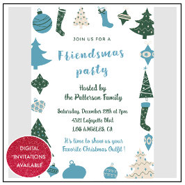Invitaciones Friendsmas Verde azul adorable